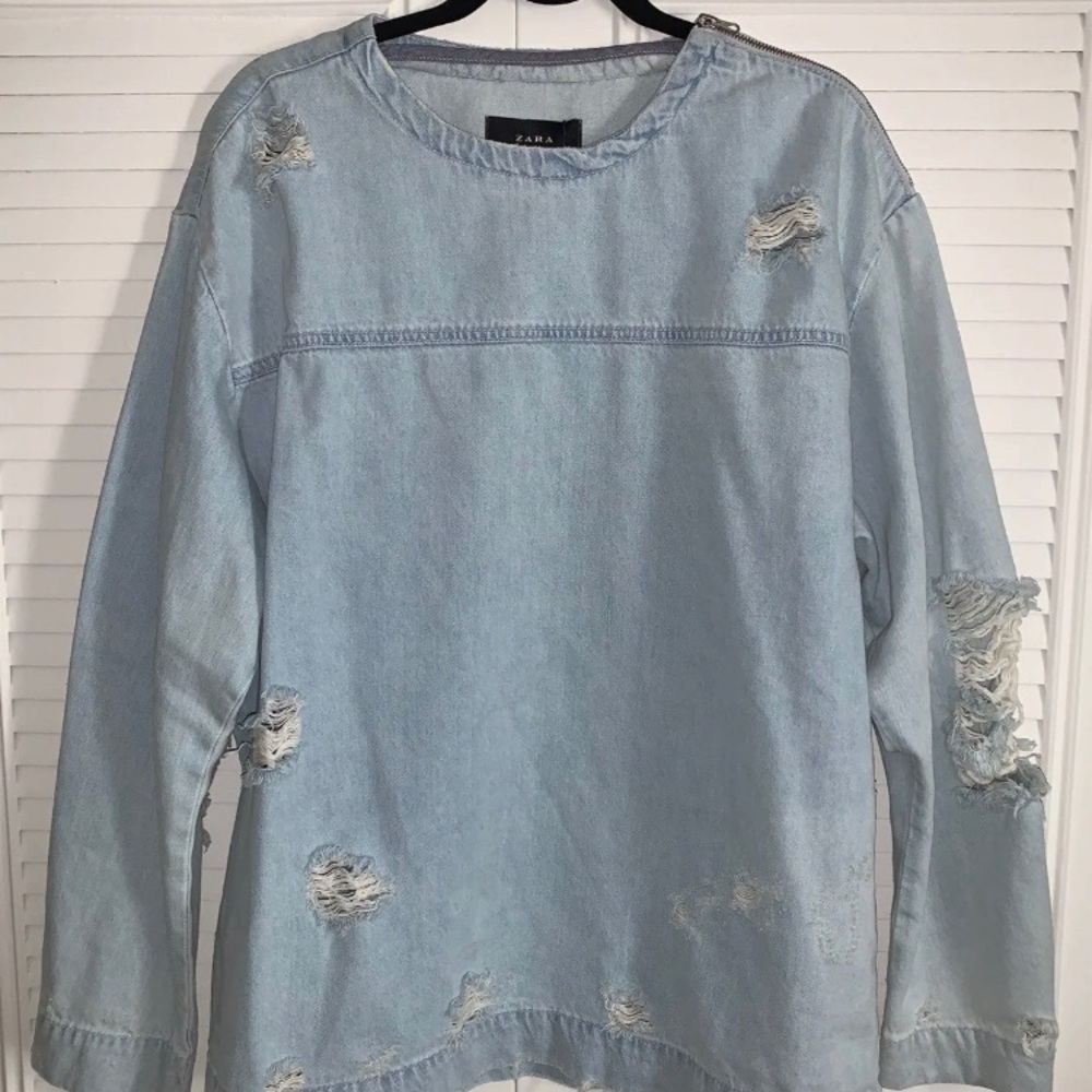 ZARA Destructed Denim Top